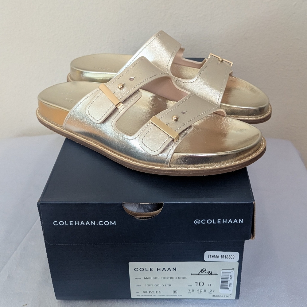 New Cole Haan Women's Marisol Footbed Sandals Gold Size 10